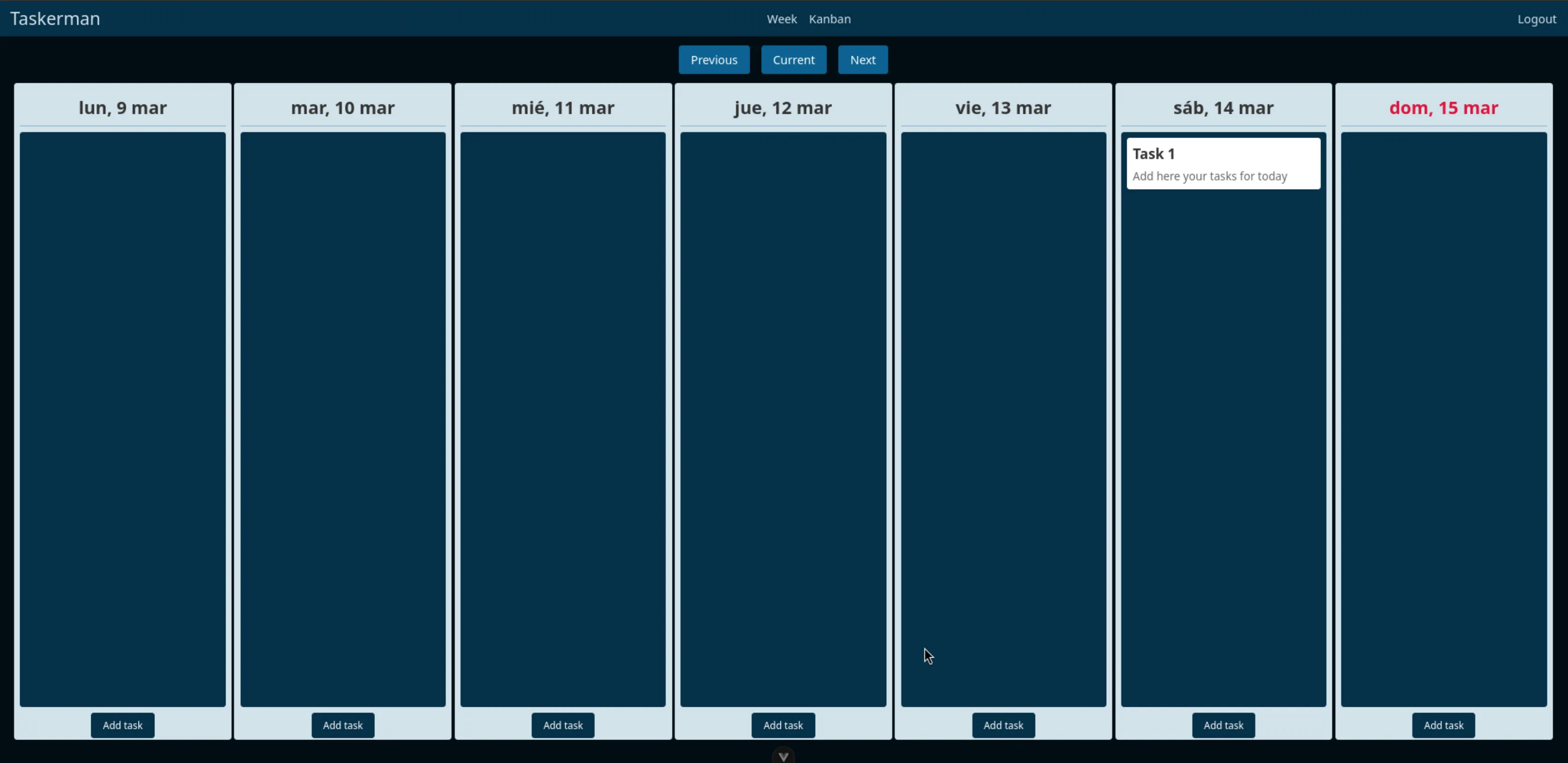 Kanban semanal de Taskerman