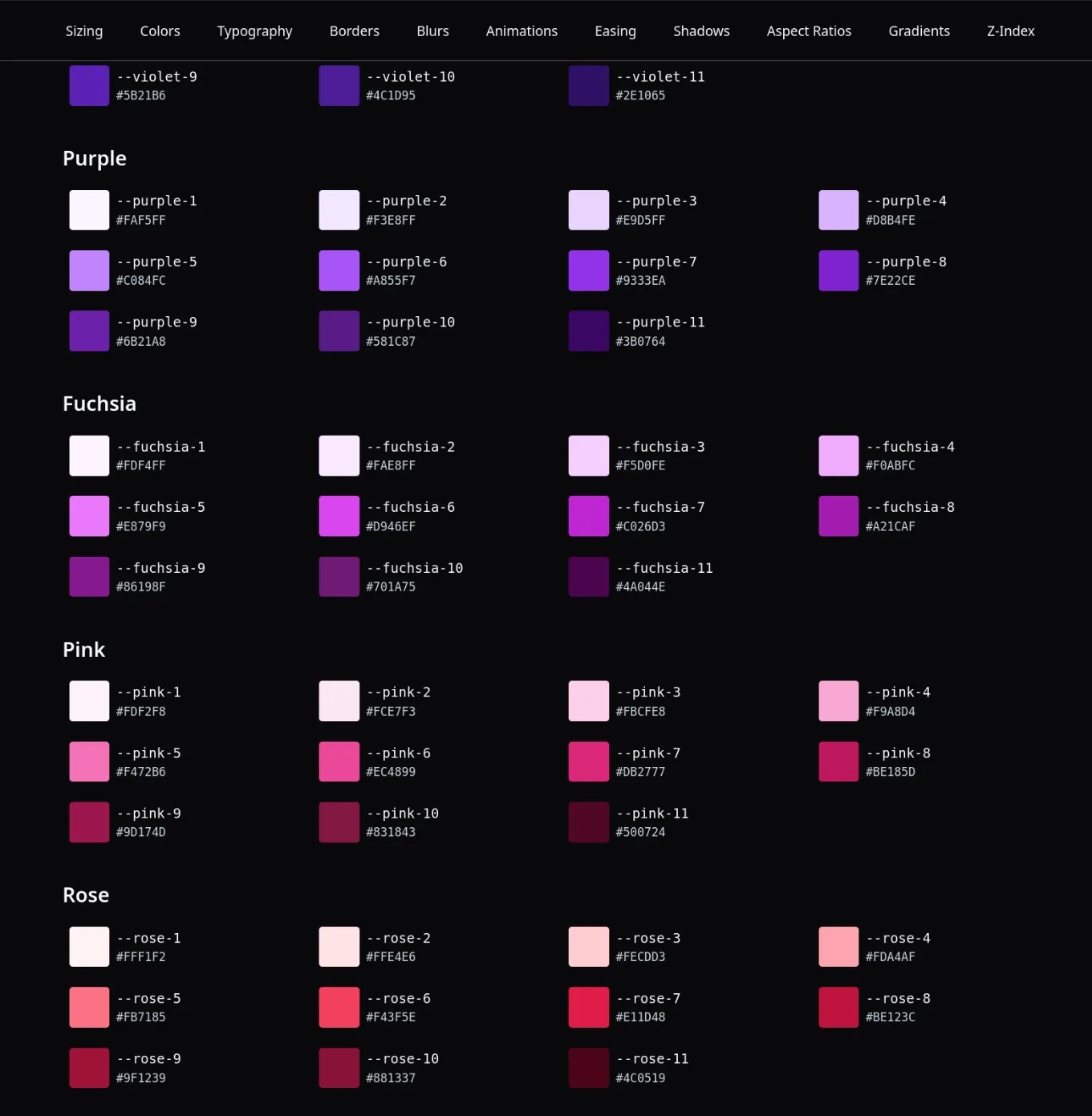 Paleta de colores de Turia CSS